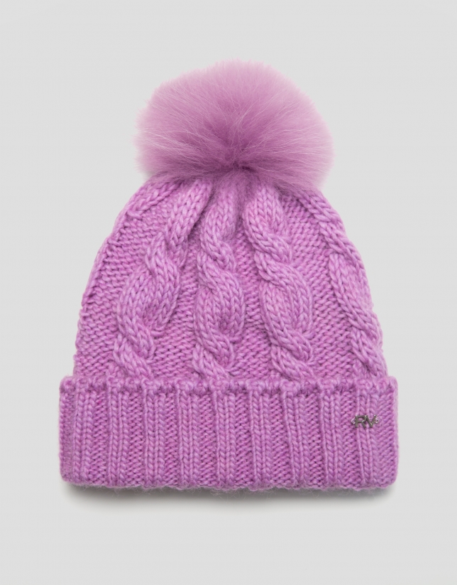 Pink wool and alpaca cap with braiding
