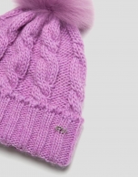 Gorro lana y alpaca rosa con trenzado