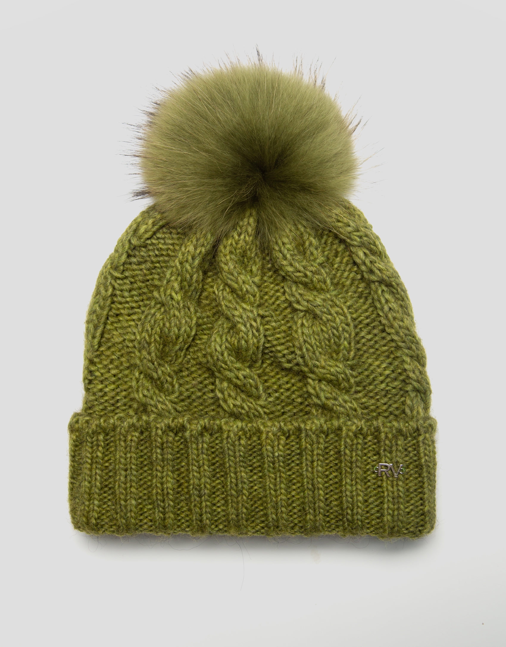 Gorro lana y alpaca verde con trenzado