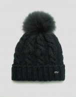 Dark green wool and alpaca cap with braiding