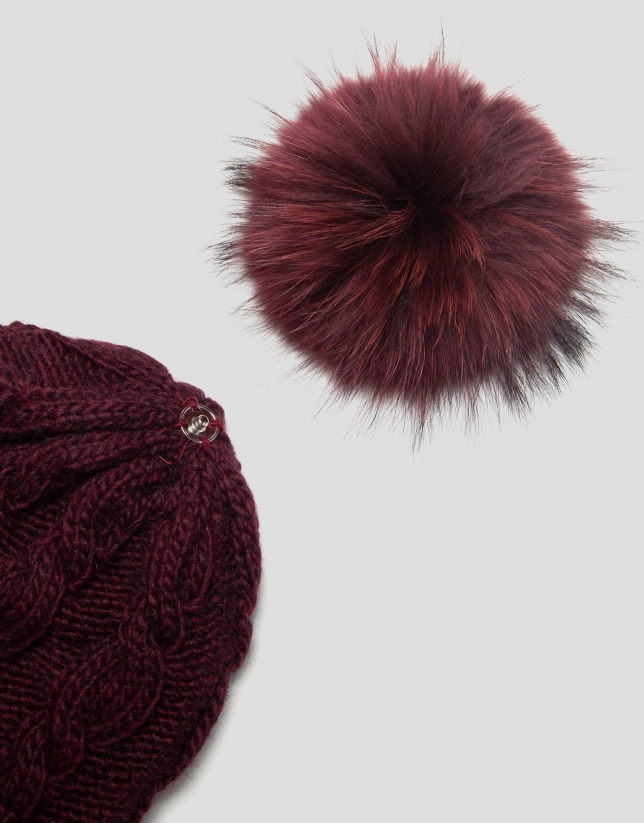 Burgundy wool and alpaca cap with braiding