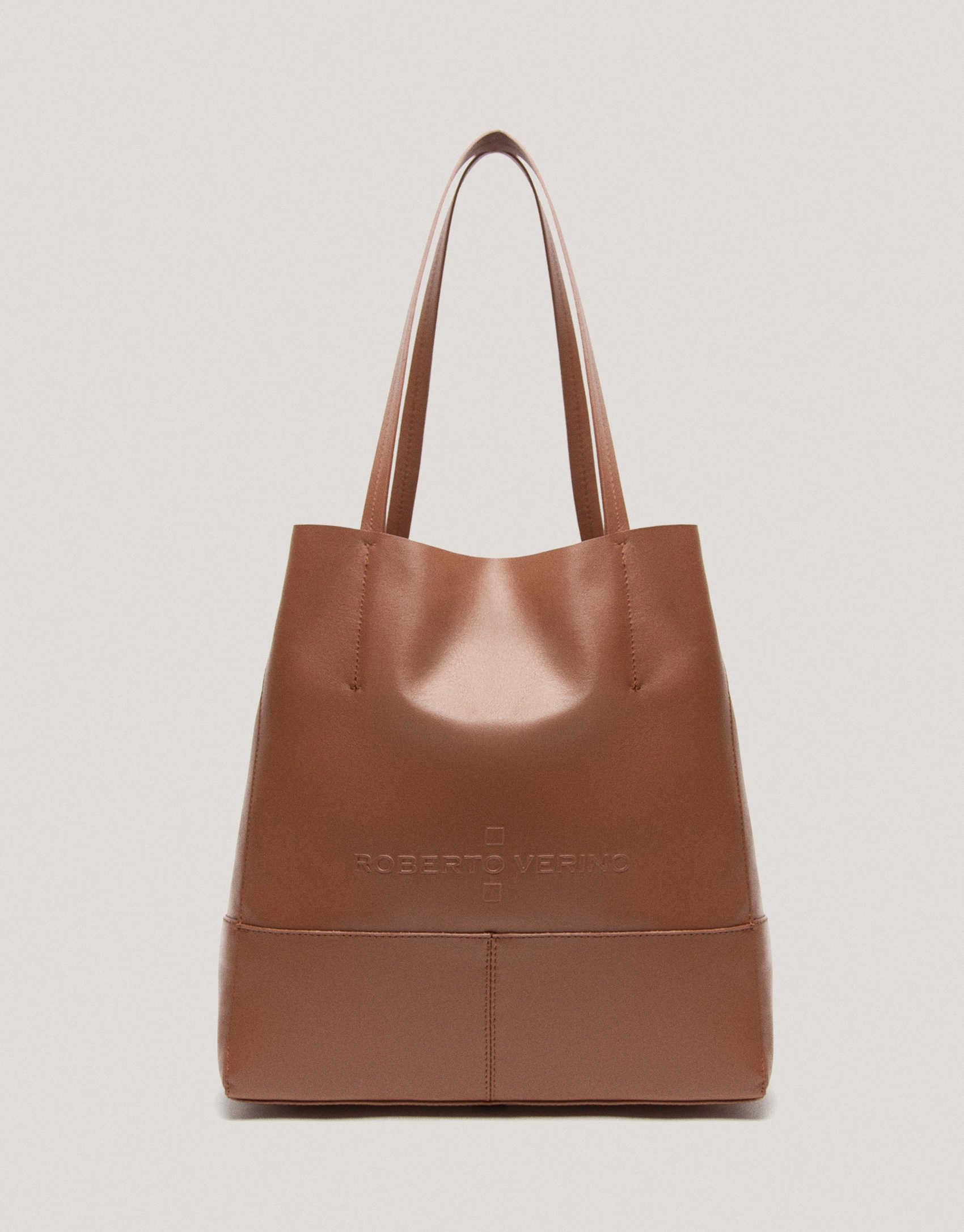 Camel leather Megan Midi shopping bag