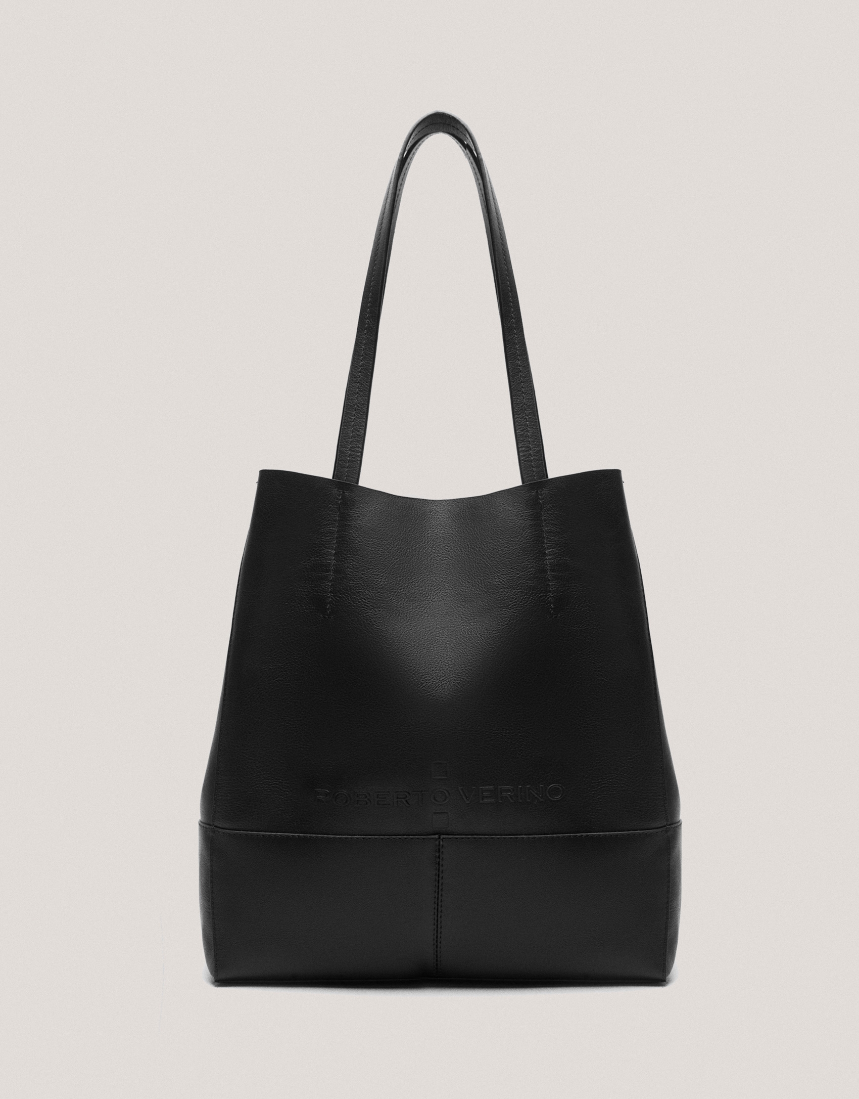 Black leather Megan Midi shopping bag