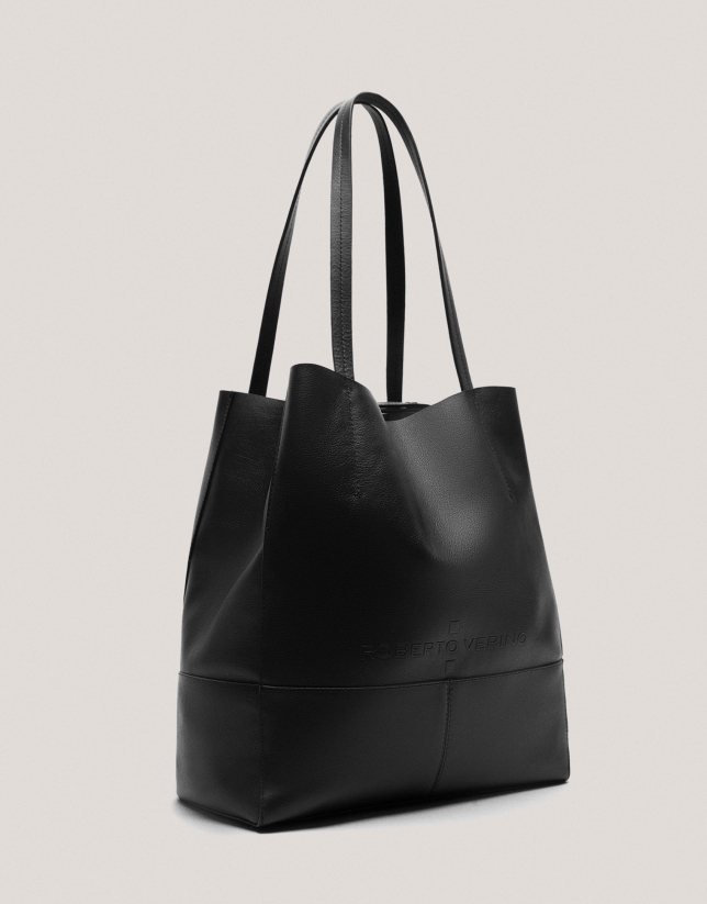 Black leather Megan Midi shopping bag