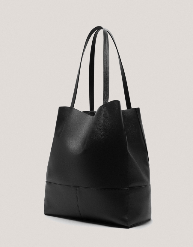 Black leather Megan Midi shopping bag