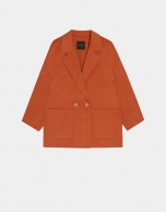 Orange three-quarter double-faced cloth parka