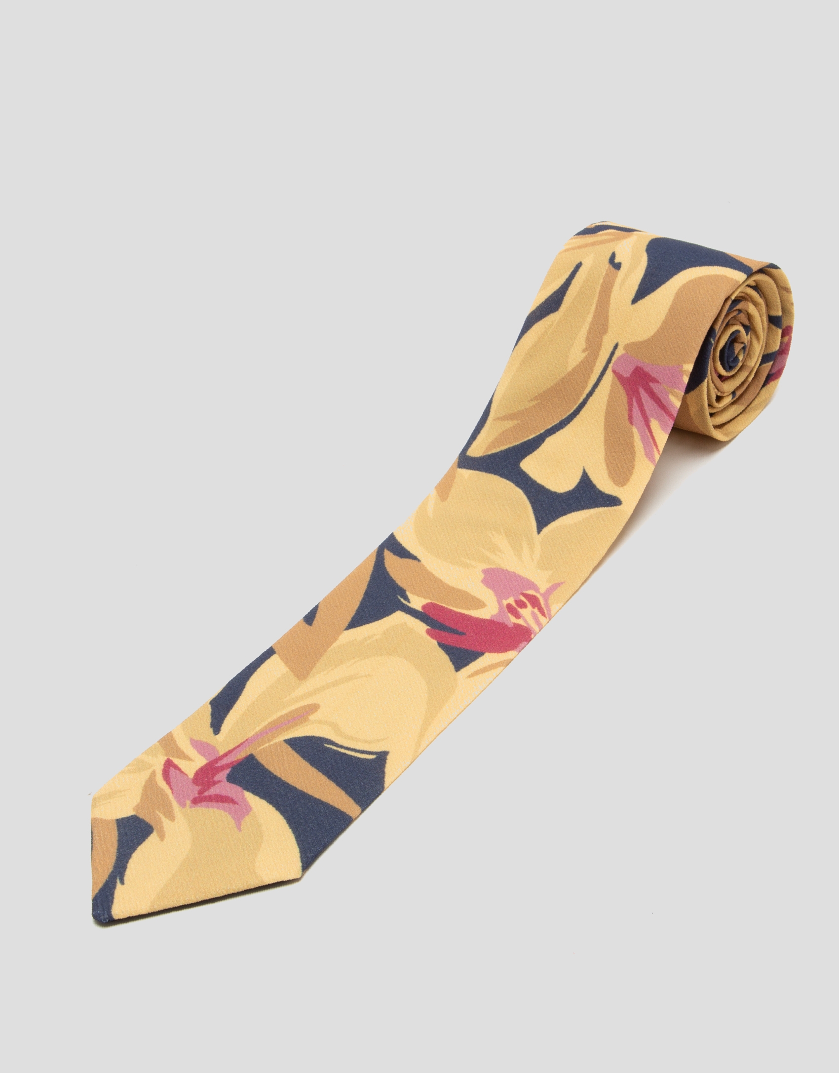 Corbata tejido estampado floral grande mostaza