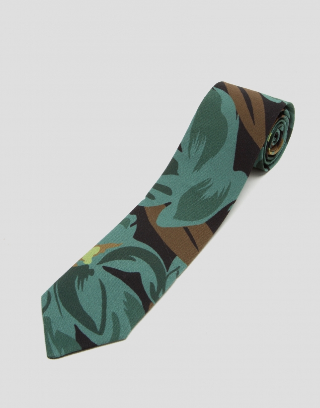 Corbata tejido estampado floral grande verde