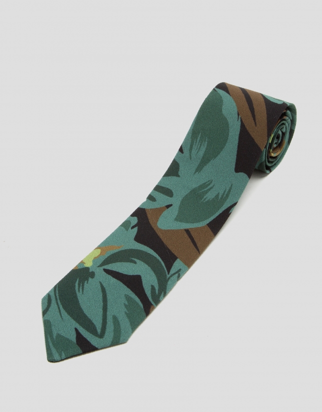 Green large flower print fabric tie