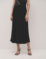 Black twill flare midi skirt