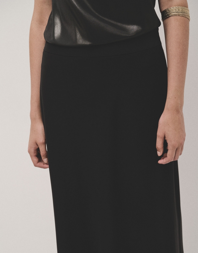 Black twill flare midi skirt