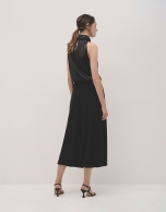 Black twill flare midi skirt