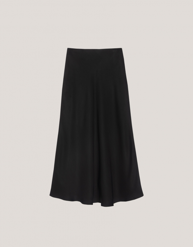 Black twill flare midi skirt