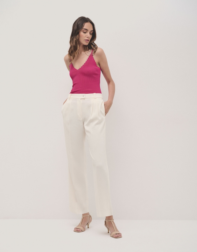 Off-white straight crepe pants with darts