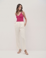 Off-white straight crepe pants with darts