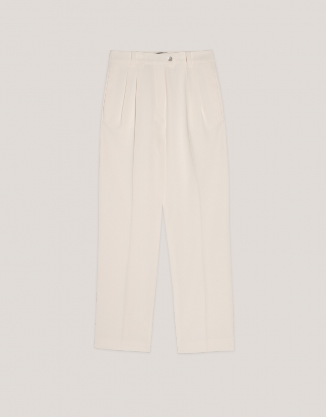 Off-white straight crepe pants with darts