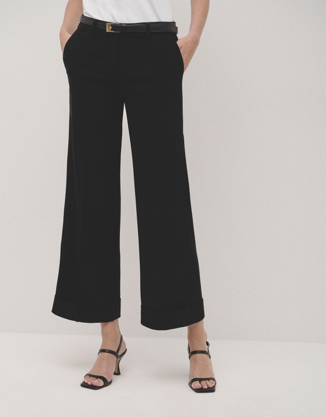 Black straight crepe tailored pants