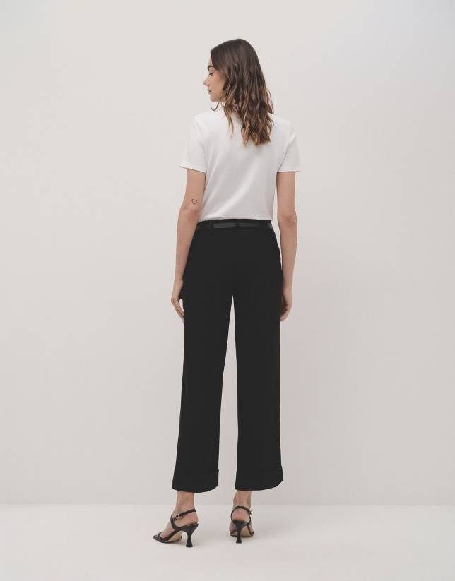 Black straight crepe tailored pants