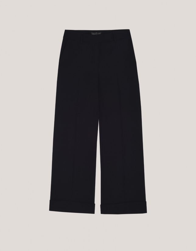 Black straight crepe tailored pants