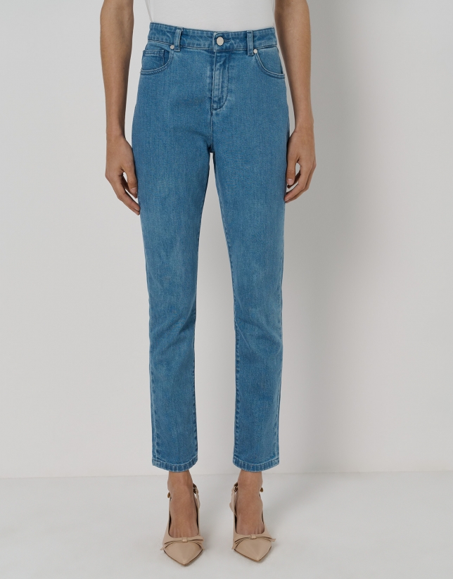 Blue washed denim cigarette pants