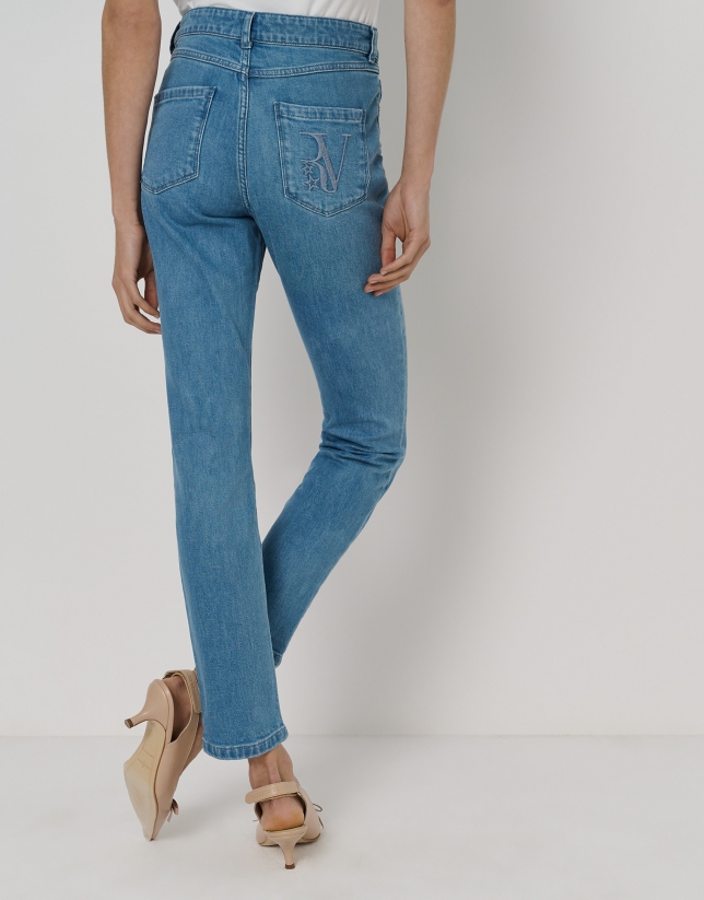 Blue washed denim cigarette pants