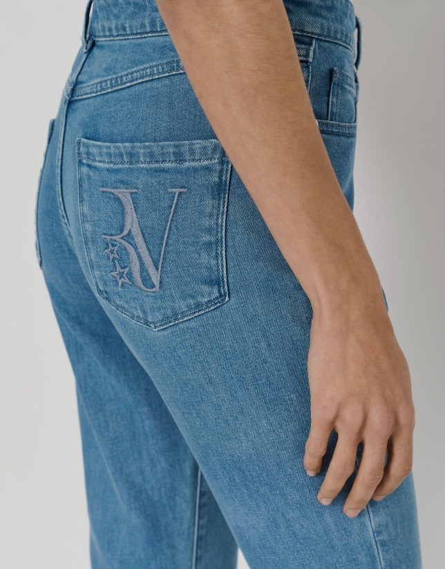 Blue washed denim cigarette pants