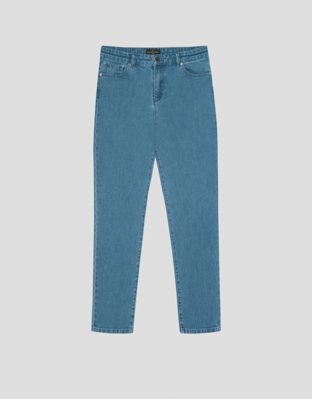 Blue washed denim cigarette pants