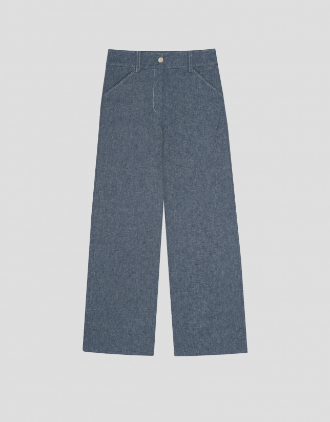 Denim-colored cotton and linen  straight pants