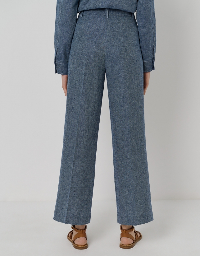 Denim-colored cotton and linen  straight pants