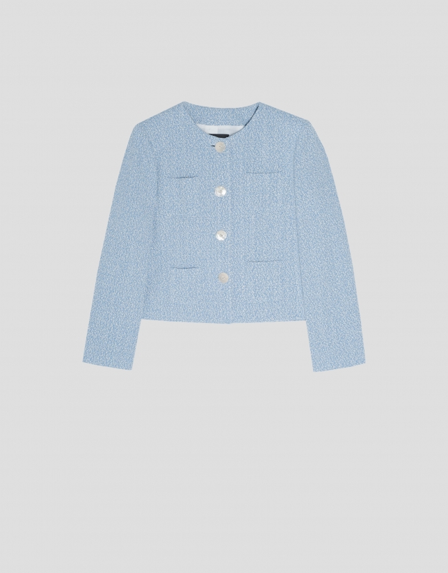 Short blue tweed jacket