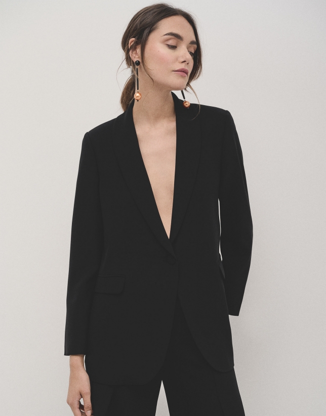 Black crepe tuxedo blazer