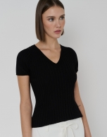 Black cool wool knit top