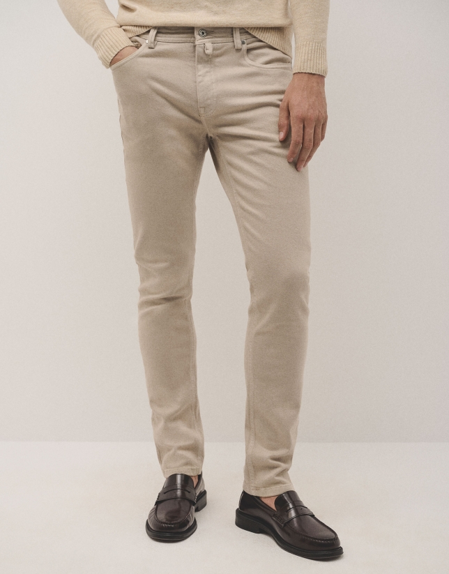 Beige slim fit twill jeans pants