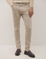 Beige slim fit twill jeans pants