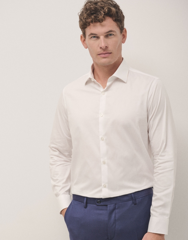 White micro-structured cotton dress shirt