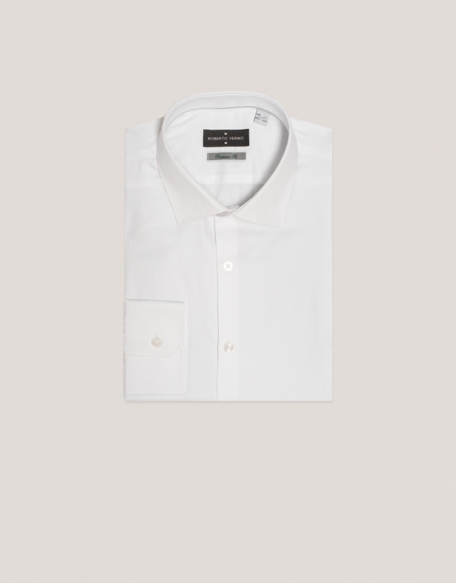 White micro-structured cotton dress shirt