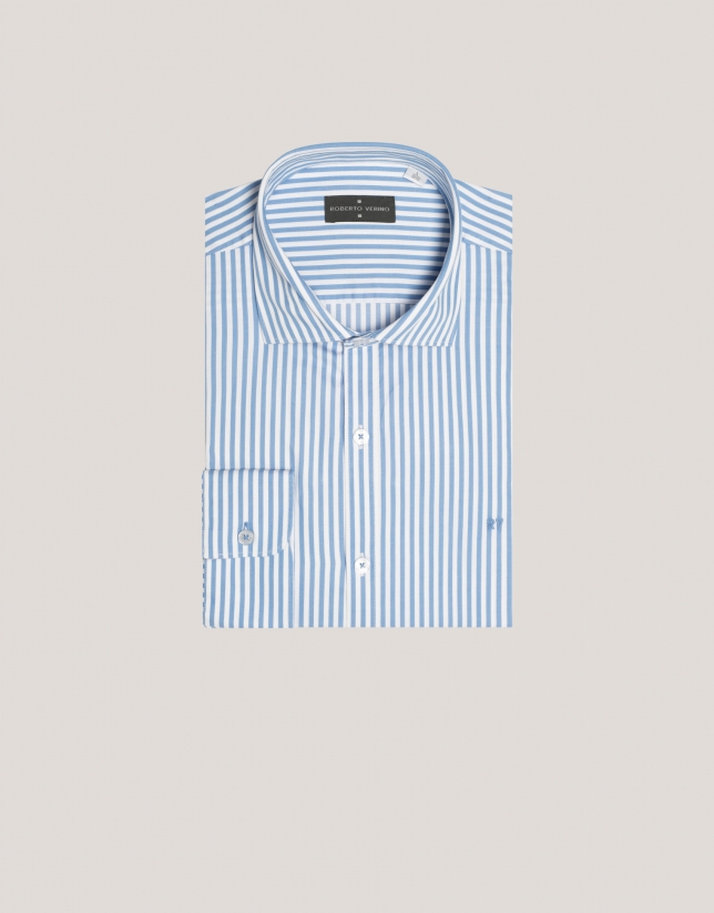 Camisa sport regular raya candela azul medio/blanco