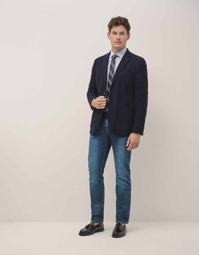 Navy pique knit blazer