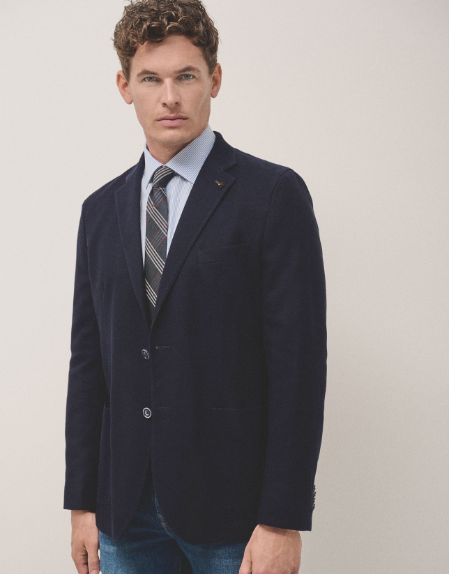 Navy pique knit blazer