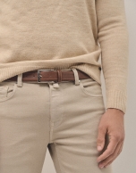 Hazel leather belt with embossed center