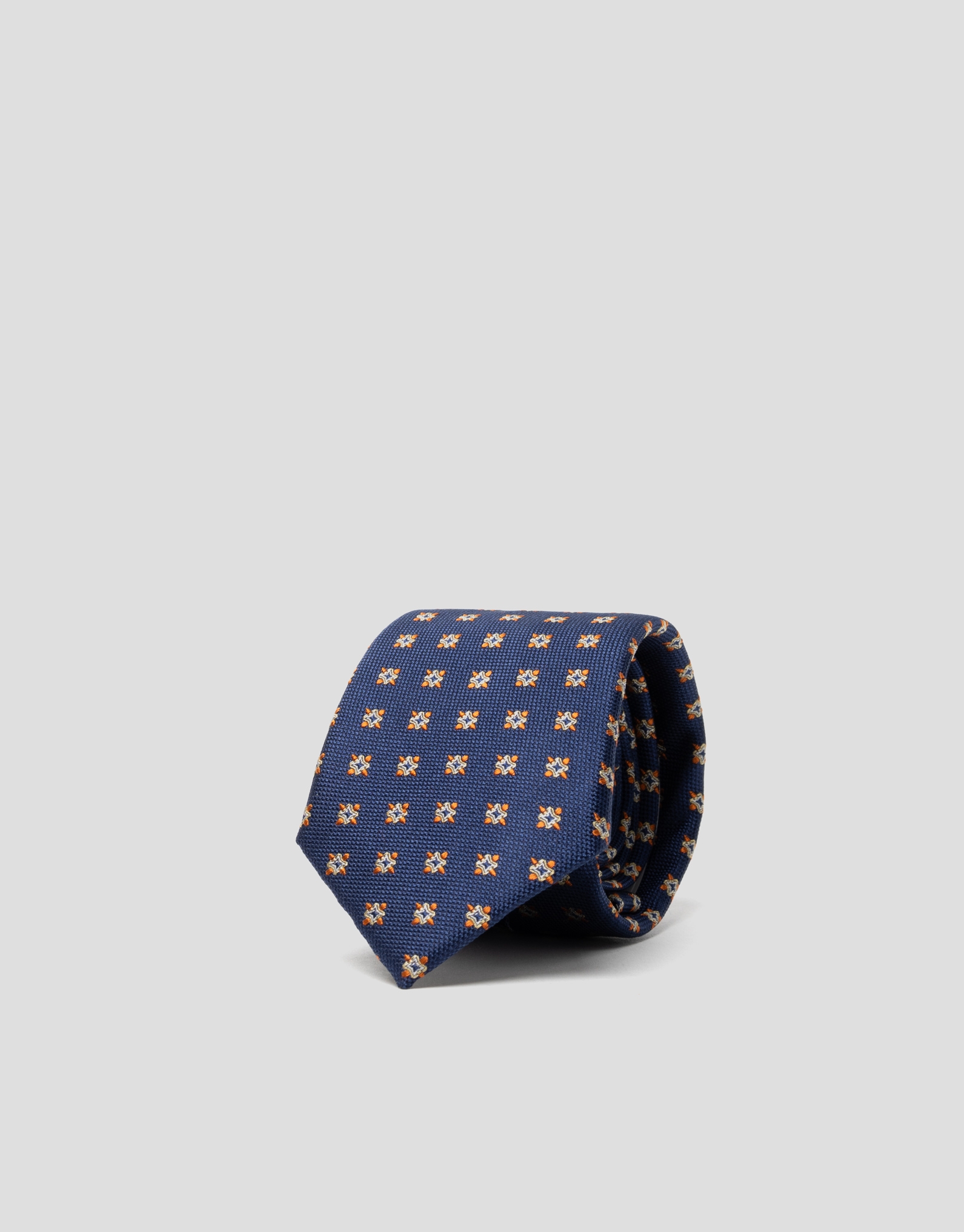 Corbata seda estructura azul y jacquard naranja