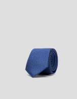 Corbata seda jacquard en azul tinta y amarillo