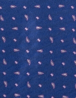 Ink blue silk tie with pink dotted jacquard 