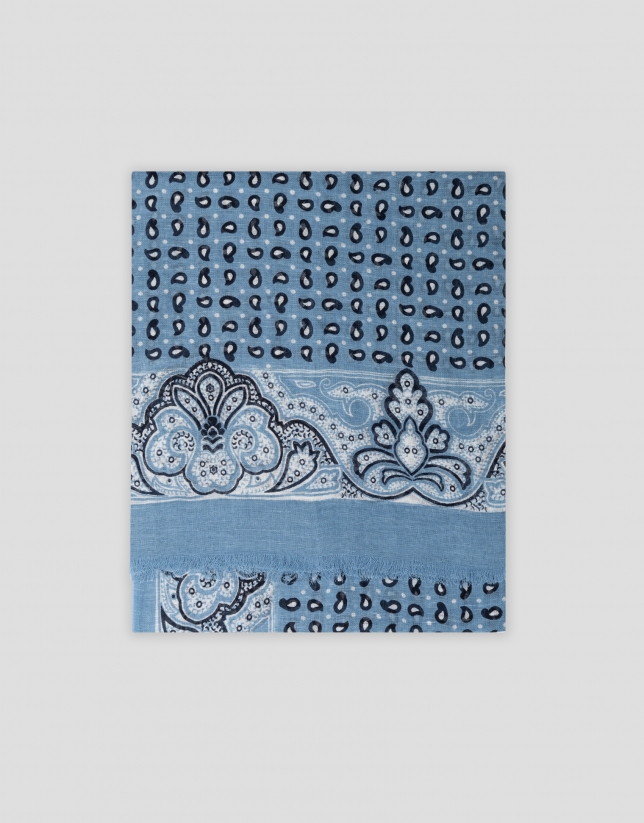 Foulard scarf with blue tone print
