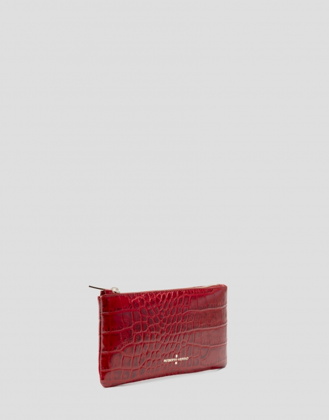 Red embossed alligator leather wallet