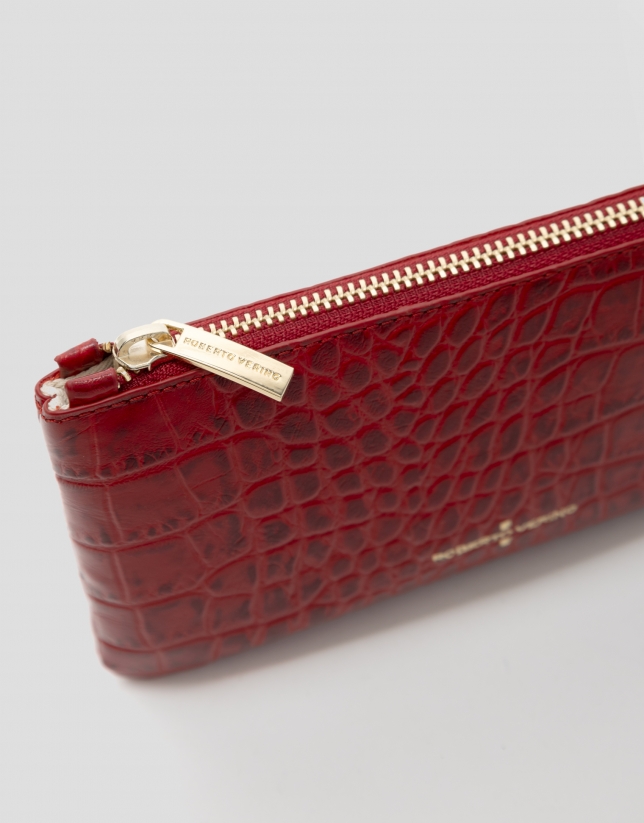 Red embossed alligator leather wallet