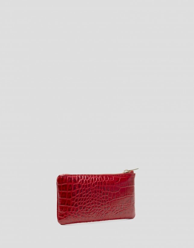 Red embossed alligator leather wallet