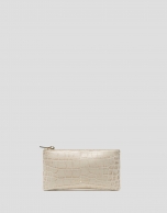 Beige embossed alligator leather wallet