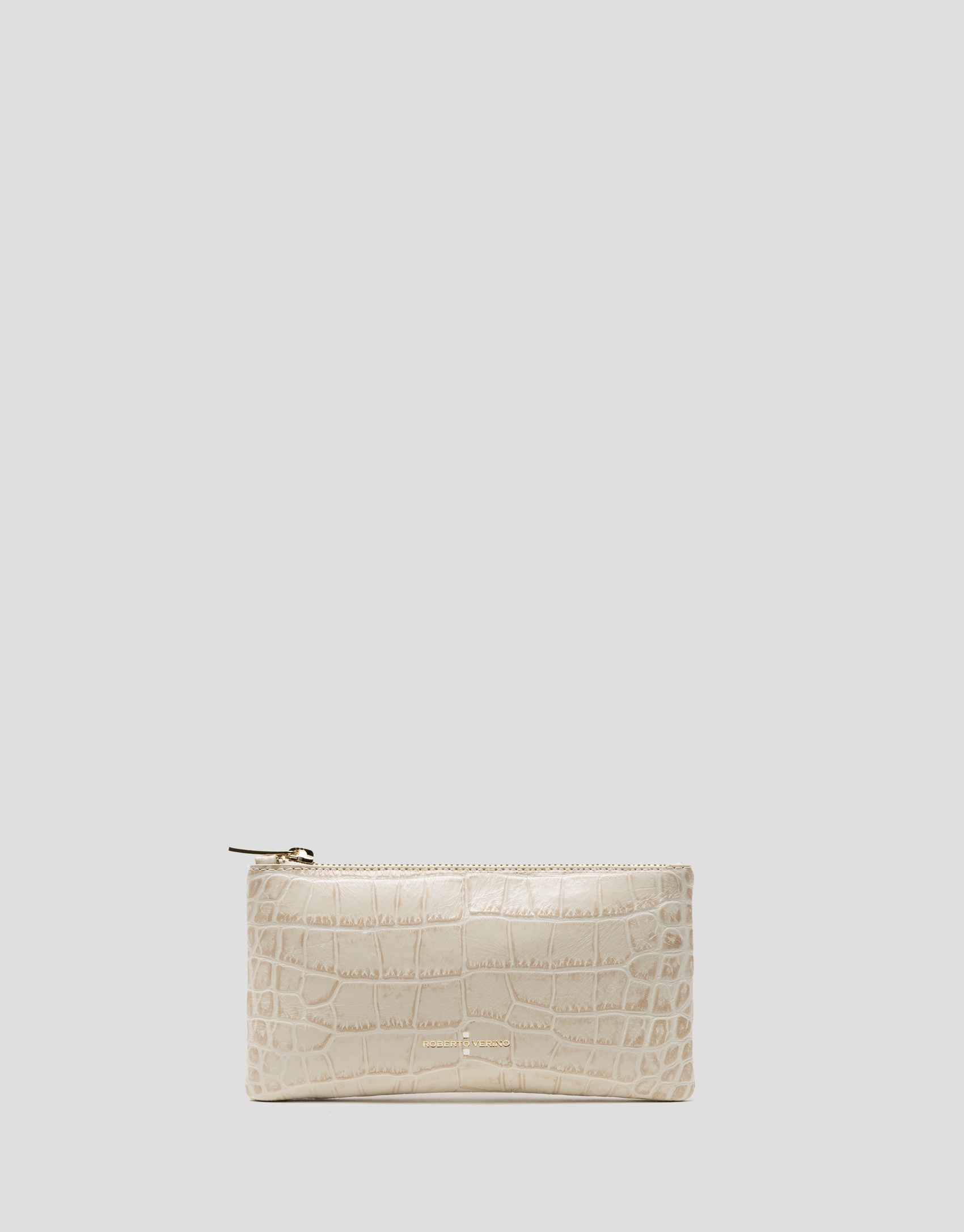 Beige embossed alligator leather wallet