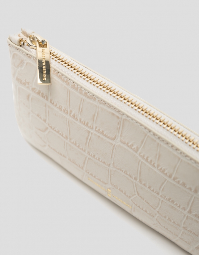 Beige embossed alligator leather wallet